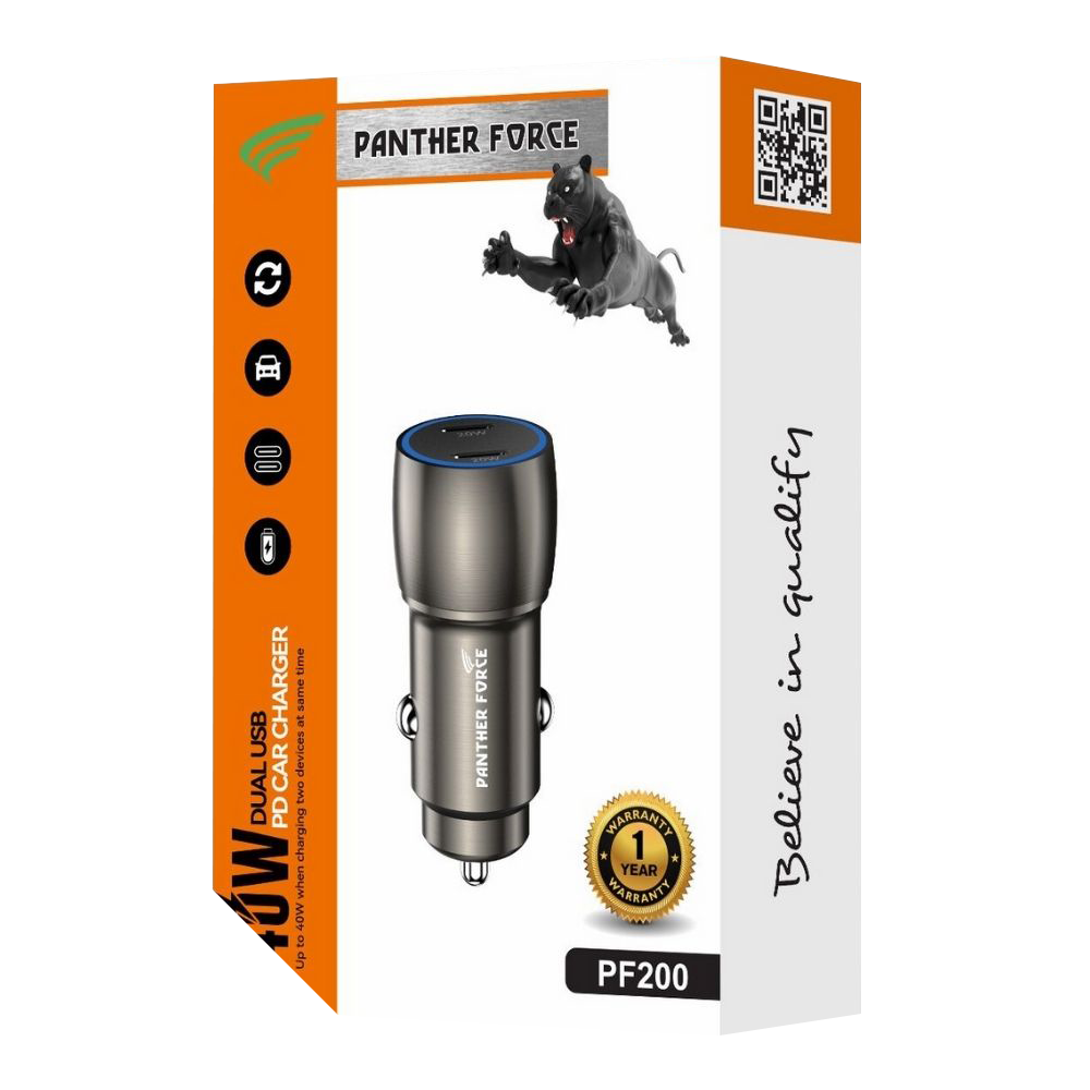 Panther Force 40W Car Charger with 2 USB-C Ports - PF200 | Fast Charging for iPhone, Samsung, Tablets | Dual USB-C Ports for Simultaneous Charging | Compact, Safe & Efficient Car Charger Panther Force 40W Car Charger with 2 USB-C Ports - PF200 | Fast Charging for iPhone, Samsung, Tablets | Dual USB-C Ports for Simultaneous Charging | Compact, Safe & Efficient Car Charger